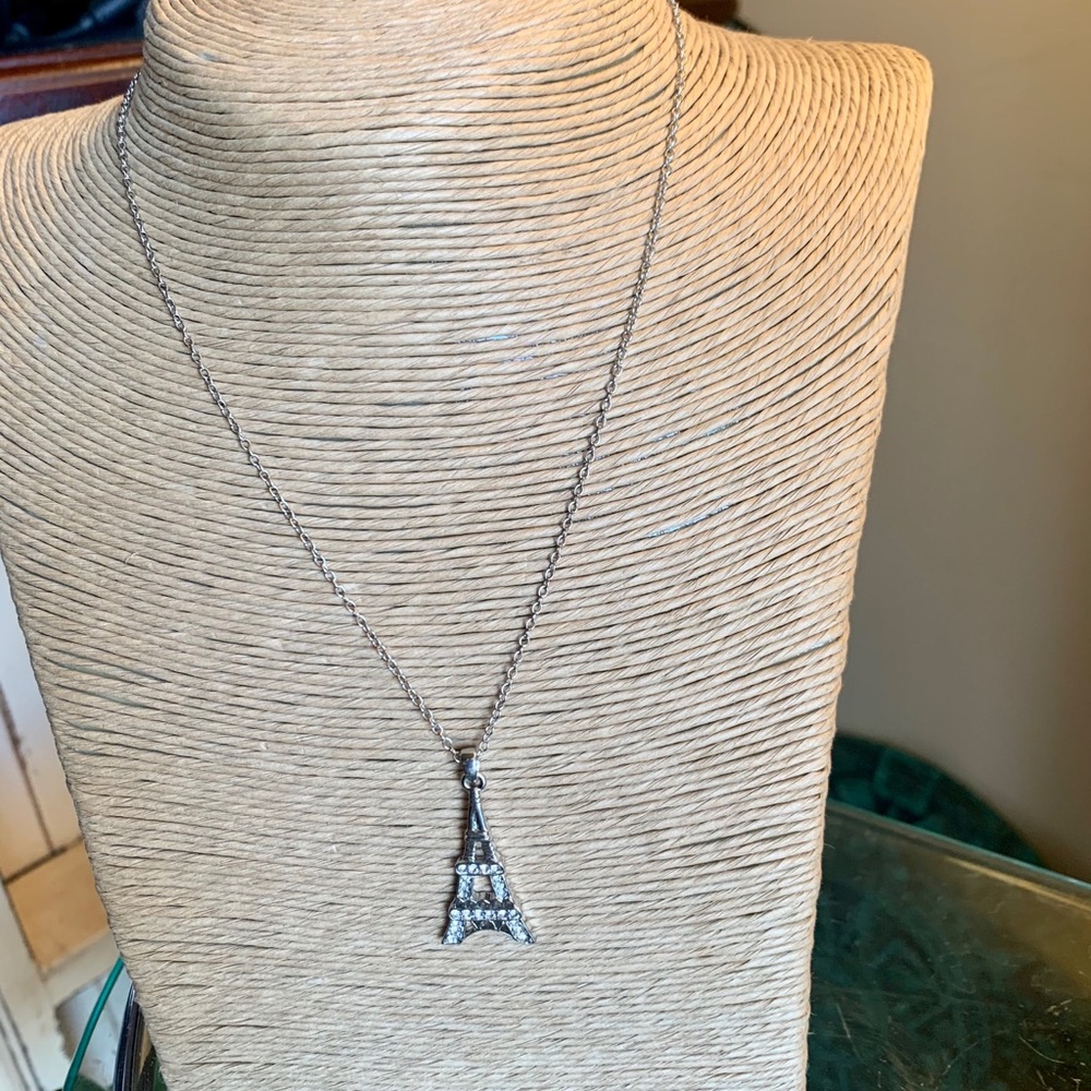 Diamond Eiffel Tower Pendant and Necklace 4 Grams